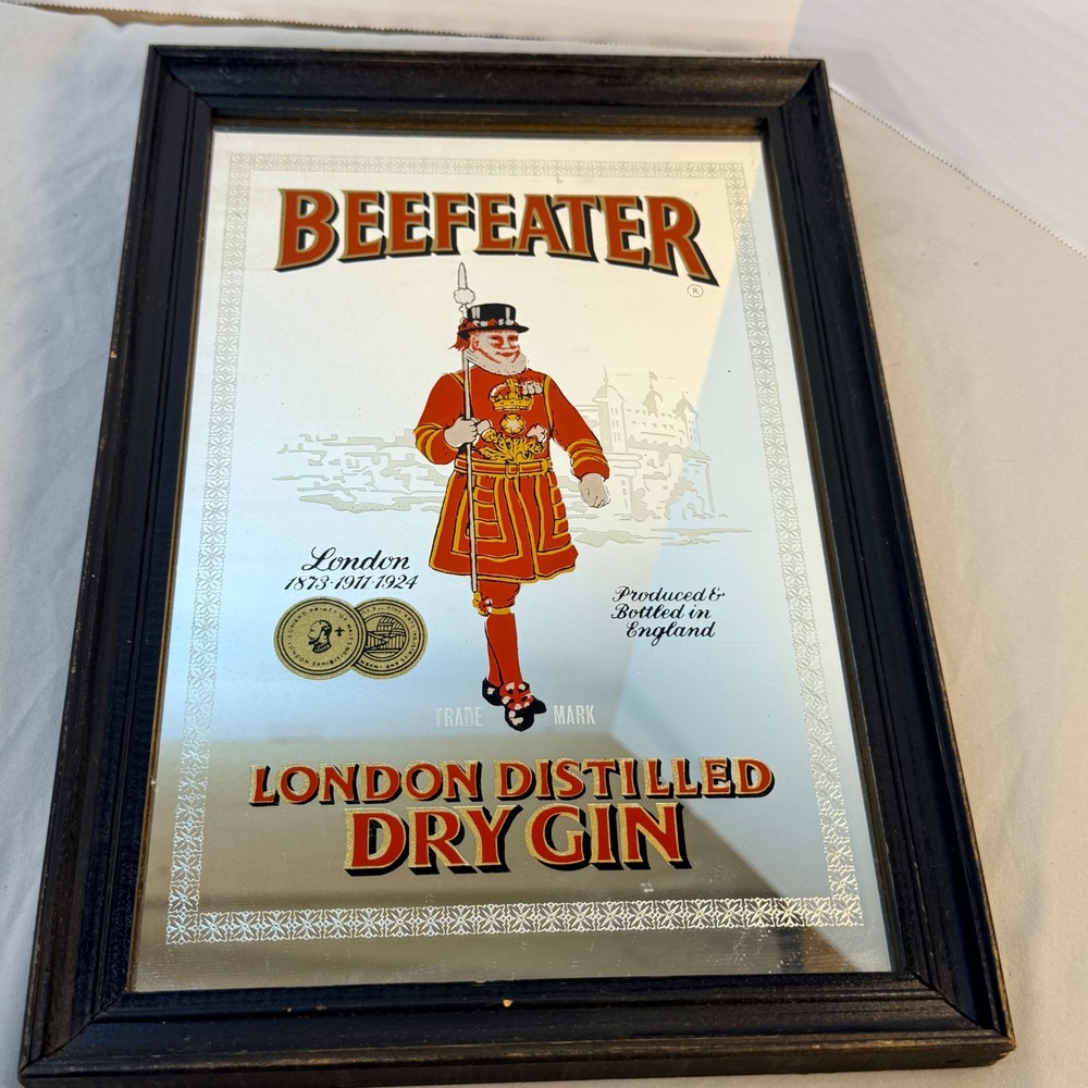 Vintage Beefeater London Distilled Dry Gin Bar Mirror Framed Advertising 13x9